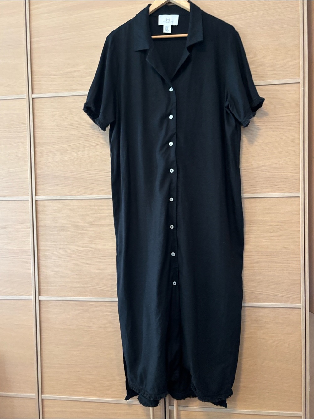 H by Halston Black Button-Front Maxi Shirt Dress